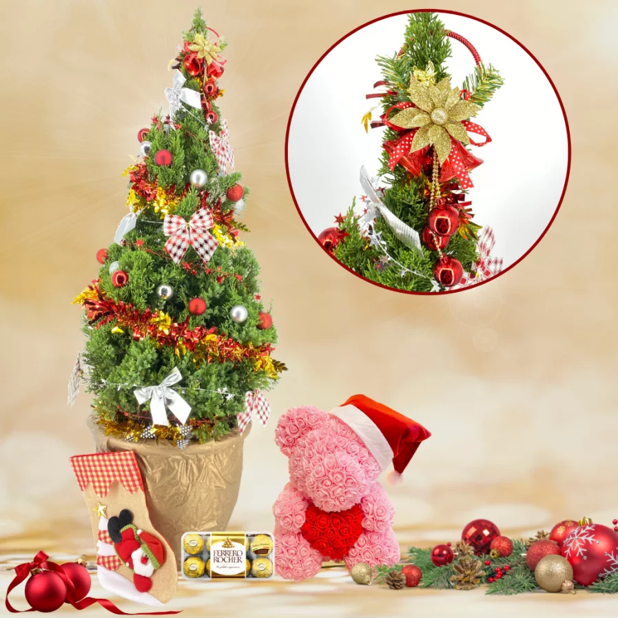 Christmas Tree with Bear (Pink)
