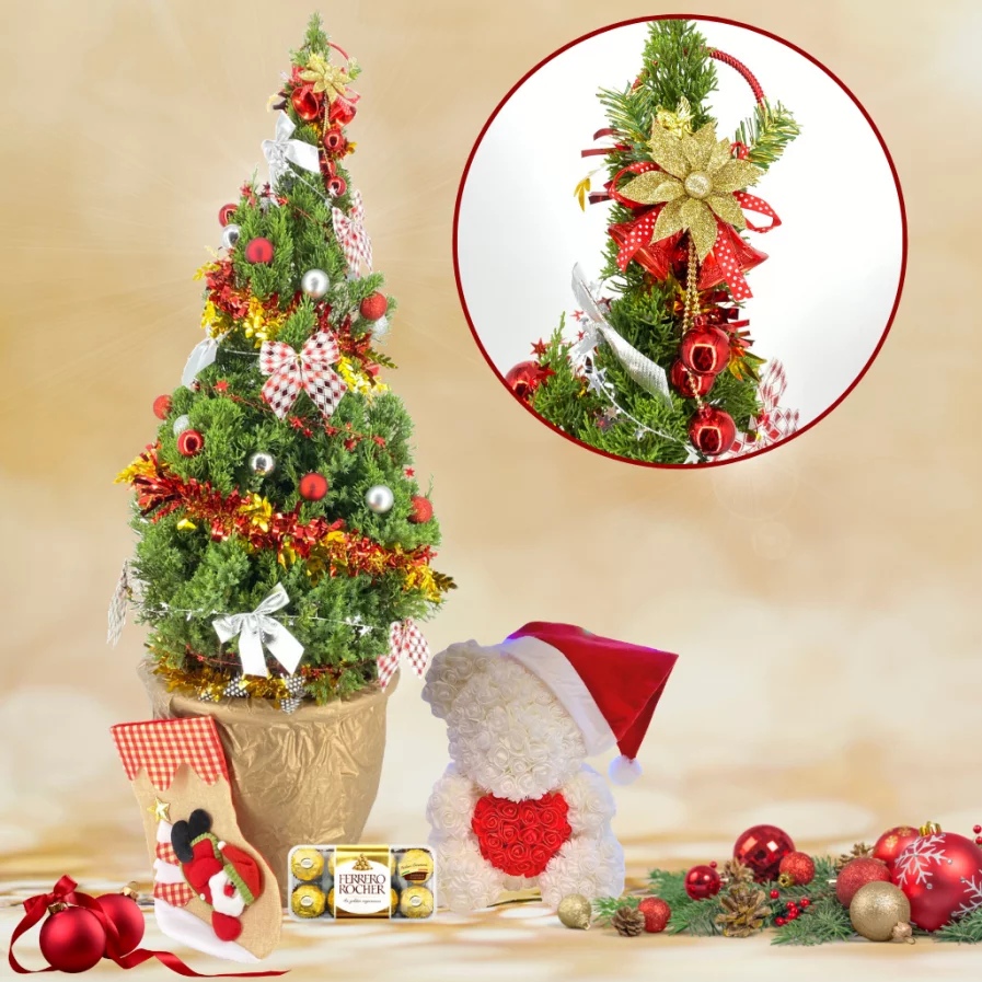 Christmas Tree with Bear (White)
