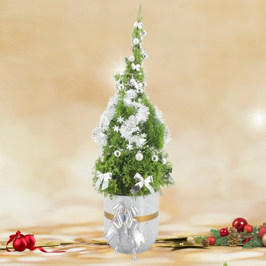 Christmas Tree (1.40m) in Modern White Cement Pot with Decor