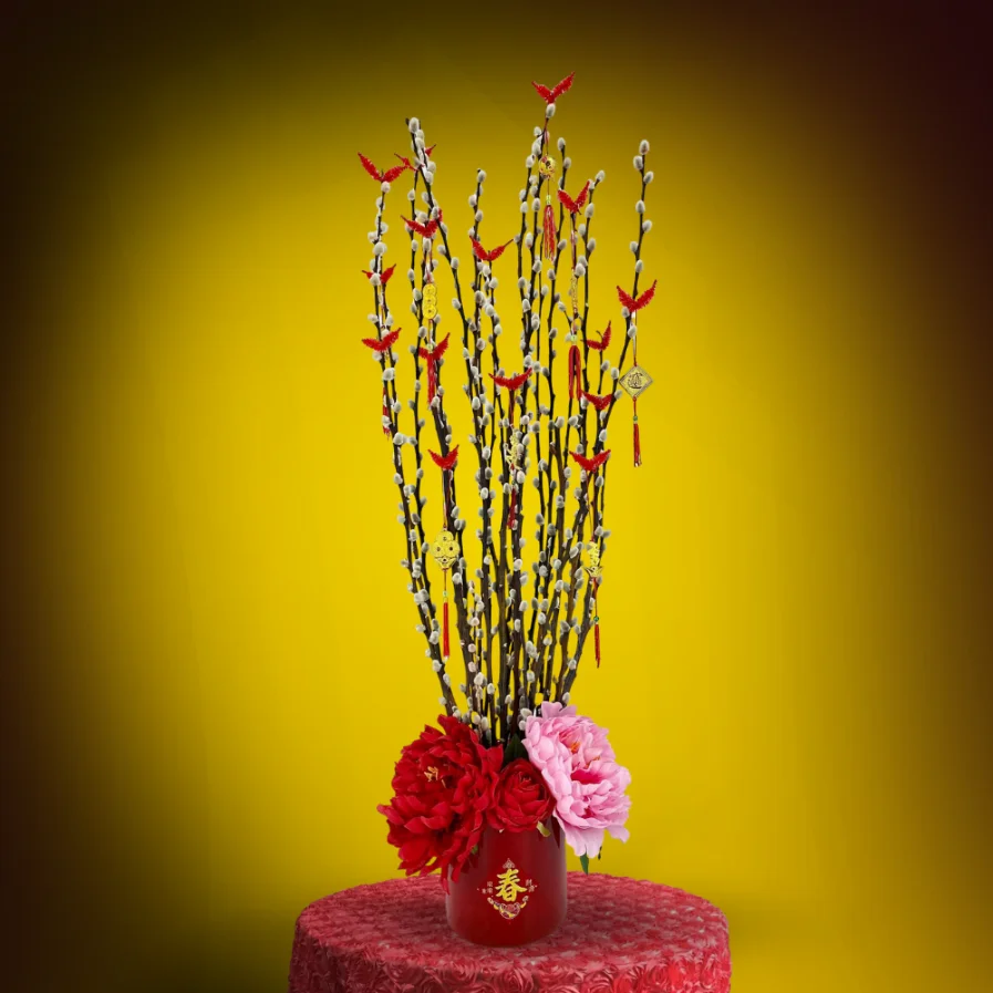 Spring Blossoms Arrangement in Red Pot